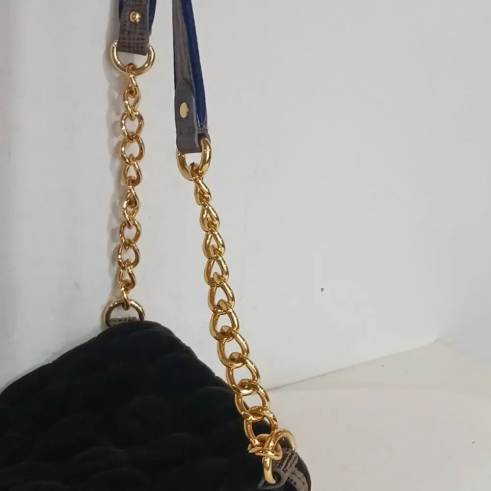 Juicy Couture Black Quilted Velvet Crossbody Bag Gold Chain Hardware - Picture 4 of 9